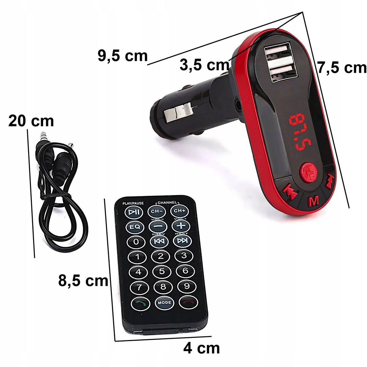 RETOO FM siųstuvas Bluetooth MP3 įkroviklis 2xUSB SD LCD laisvų rankų įranga + pultelis