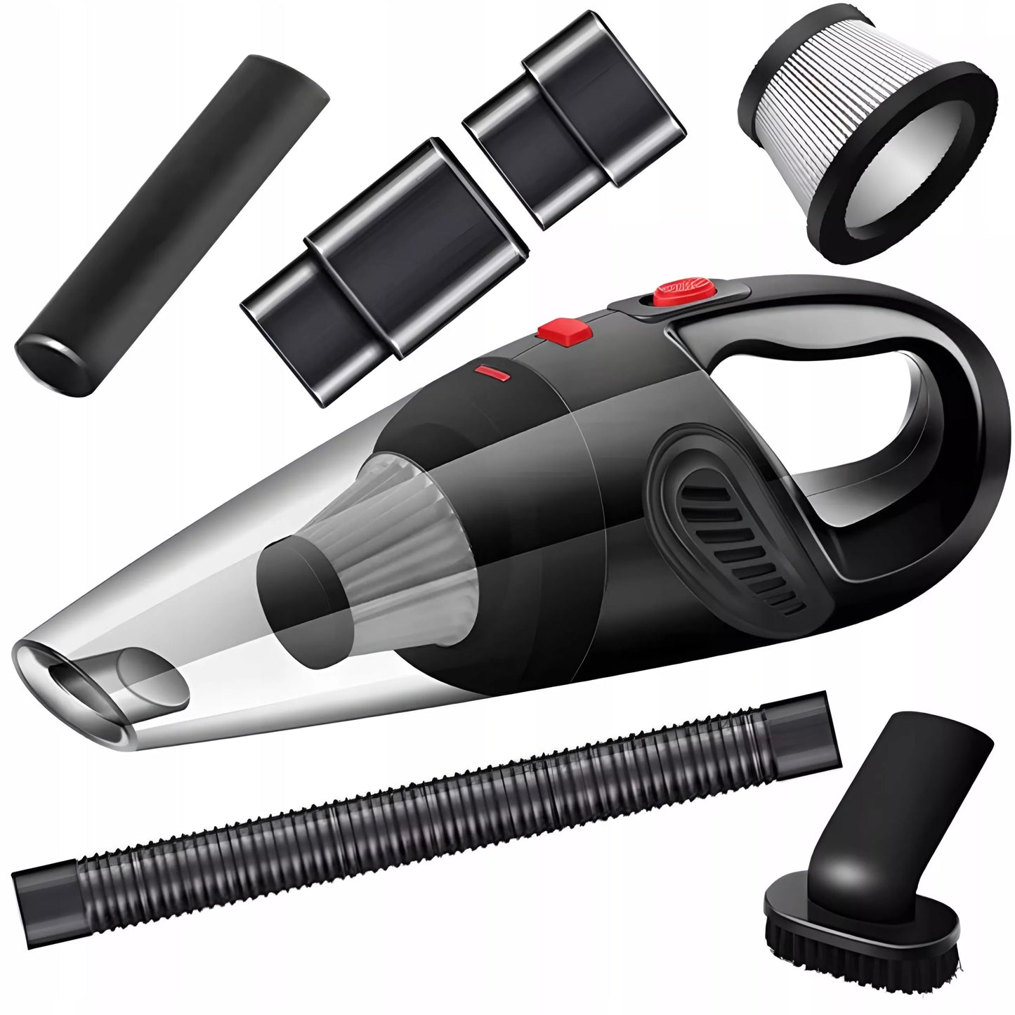RETOO galingas rankinis automobilinis dulkių siurblys 120W 12V + antgalių rinkinys
