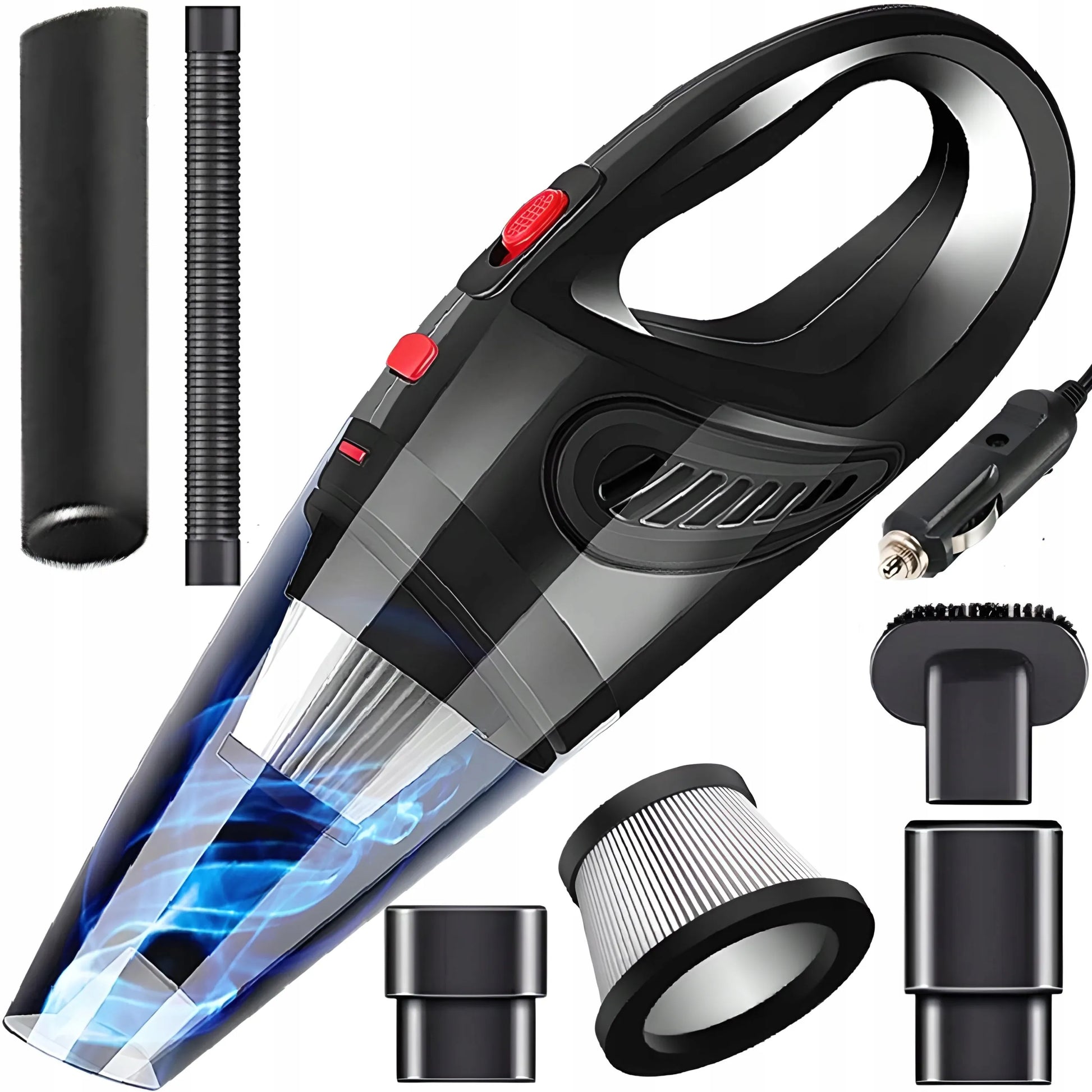 RETOO galingas rankinis automobilinis dulkių siurblys 120W 12V + antgalių rinkinys