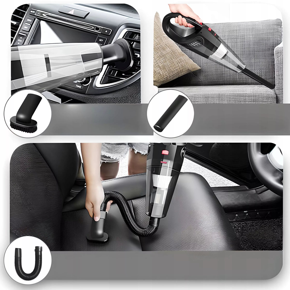 RETOO galingas rankinis automobilinis dulkių siurblys 120W 12V + antgalių rinkinys