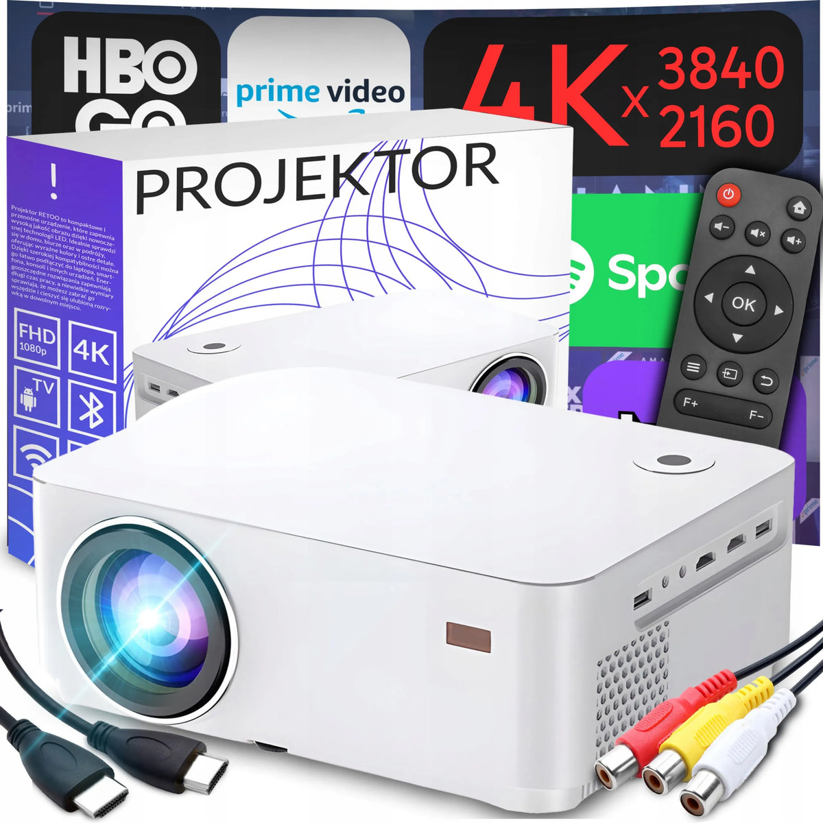 RETOO išmanusis projektorius SMART TV Wi-Fi Full HD 4K 9000 lm LCD LED Bluetooth Android