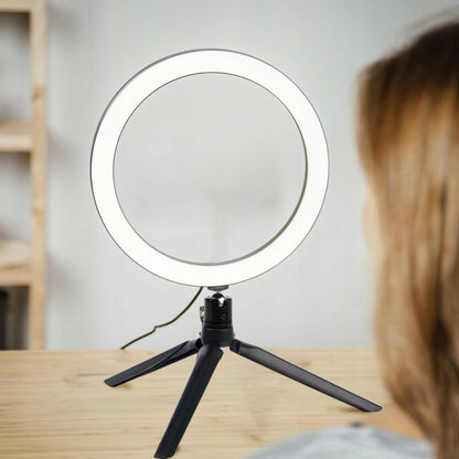 RETOO LED žiedinė asmenukių lempa makiažui su stovu, skirta nuotraukoms ir vaizdo įrašams, USB