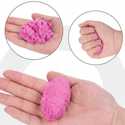 RETOO magiškas kinetinio smėlio rinkinys, 3 kg, formelės, pripučiamas baseinas ir kastuvėlis dėkle, rožinis