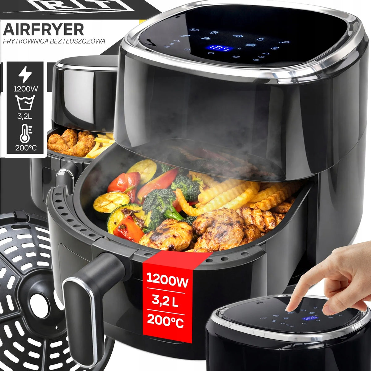 RETOO oro gruzdintuvė AIR FRYER 3,2L orkaitė 1200W 10 režimų
