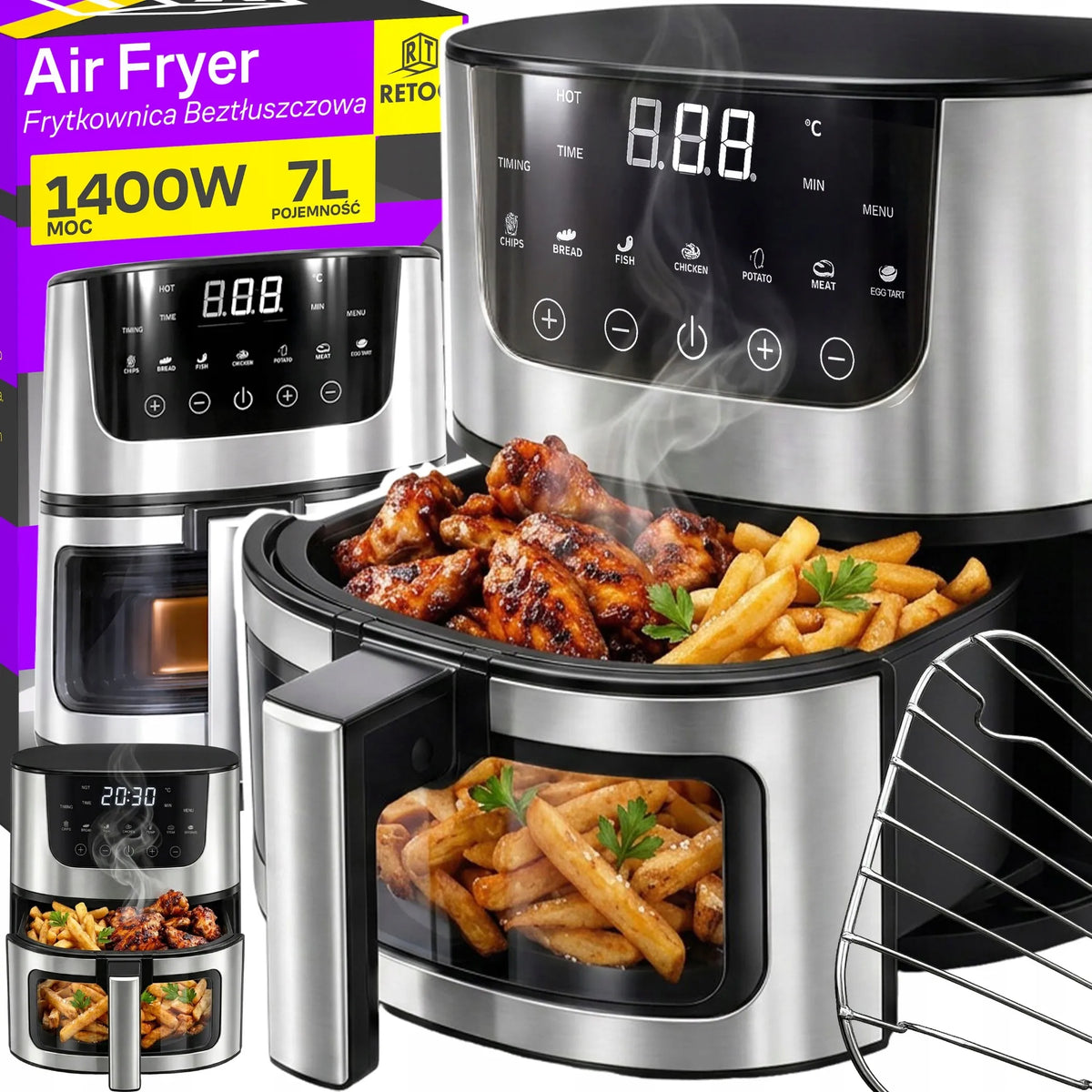 RETOO oro gruzdintuvė AIR FRYER 7L orkaitė 1500W 7 režimai