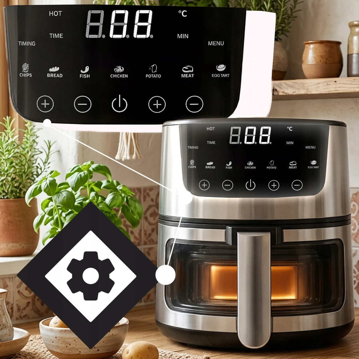 RETOO oro gruzdintuvė AIR FRYER 7L orkaitė 1500W 7 režimai