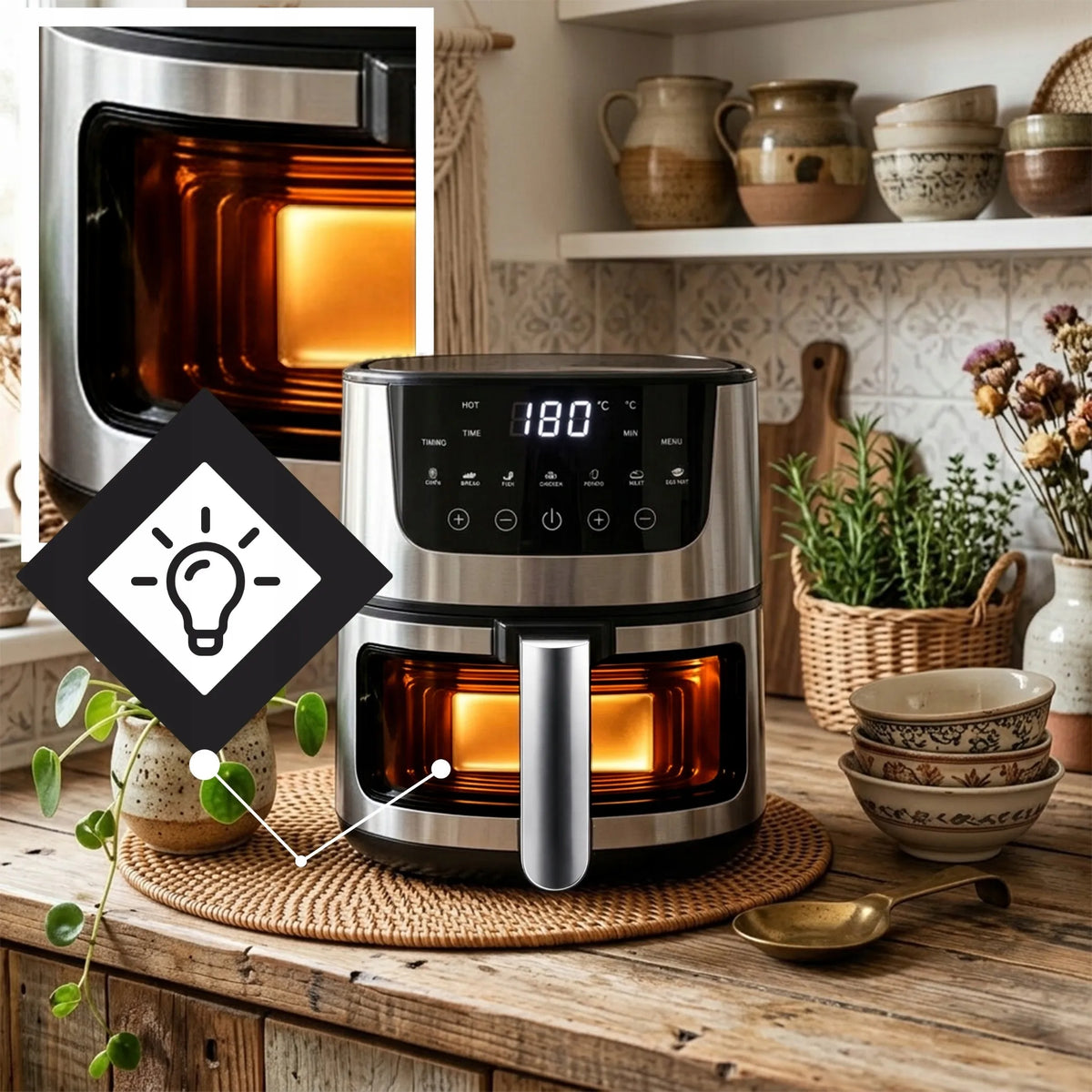 RETOO oro gruzdintuvė AIR FRYER 7L orkaitė 1500W 7 režimai