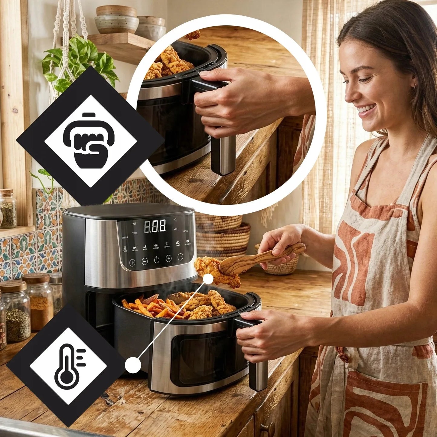 RETOO oro gruzdintuvė AIR FRYER 7L orkaitė 1500W 7 režimai