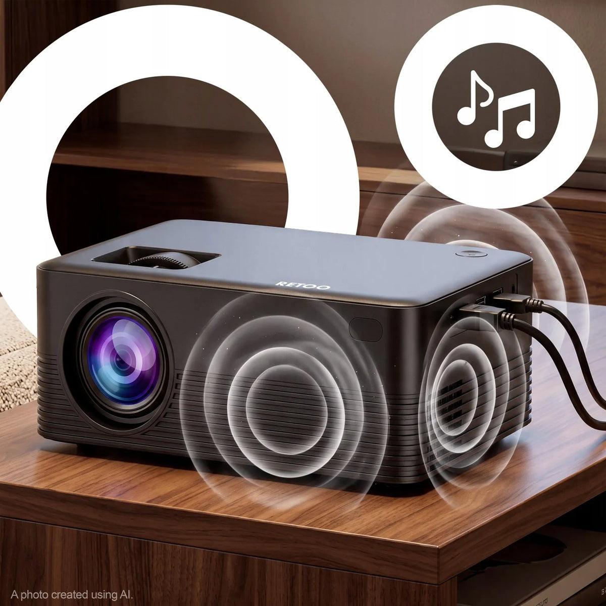 „Retoo“ projektorius su „Android“, „Wi-Fi“, „Full HD“, 9000 lm, 4K UHD palaikymu ir „Bluetooth“