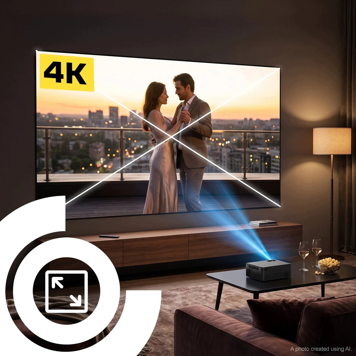 „Retoo“ projektorius su „Android“, „Wi-Fi“, „Full HD“, 9000 lm, 4K UHD palaikymu ir „Bluetooth“