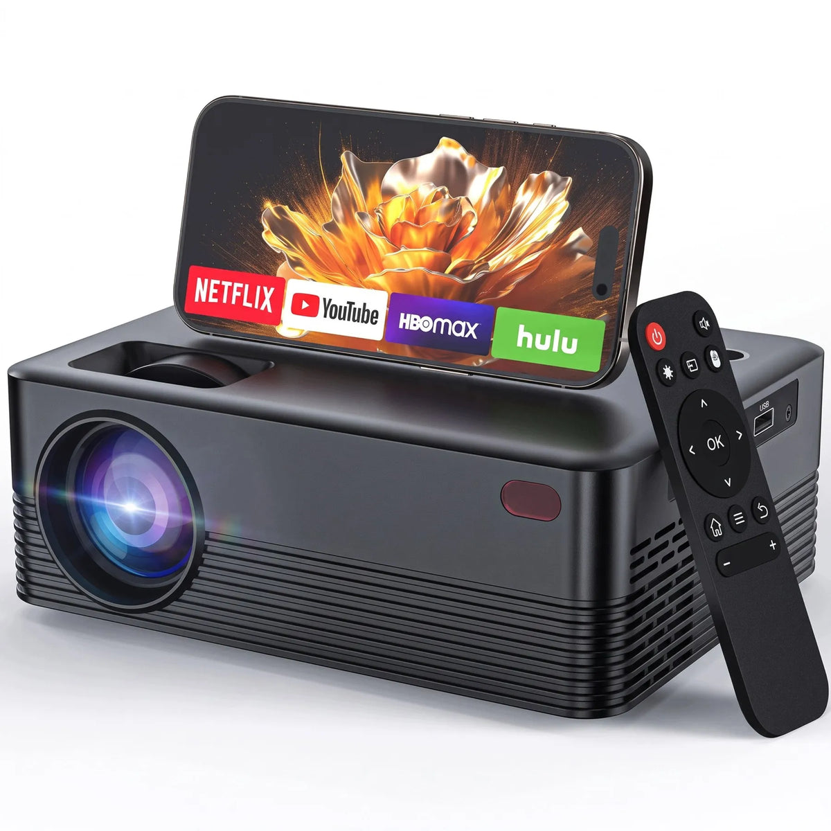 „Retoo“ projektorius su „Android“, „Wi-Fi“, „Full HD“, 9000 lm, 4K UHD palaikymu ir „Bluetooth“