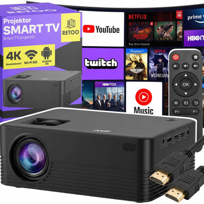 „Retoo“ projektorius su „Android“, „Wi-Fi“, „Full HD“, 9000 lm, 4K UHD palaikymu ir „Bluetooth“