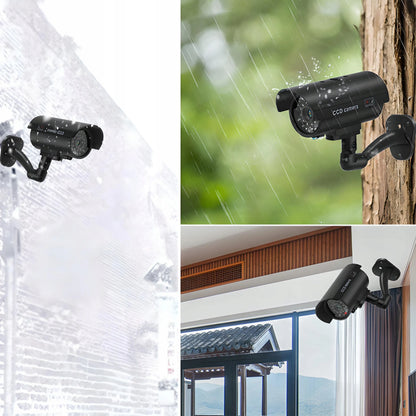 RETOO saulės energija maitinamas CCTV kameros muliažas su mirksinčiu LED indikatoriumi, juodas