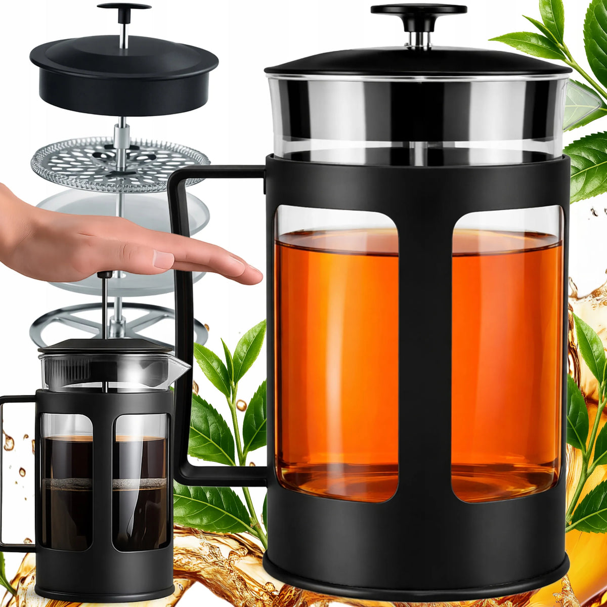 RETOO stiklinis French Press kavos ir arbatos plikiklis, 1 l