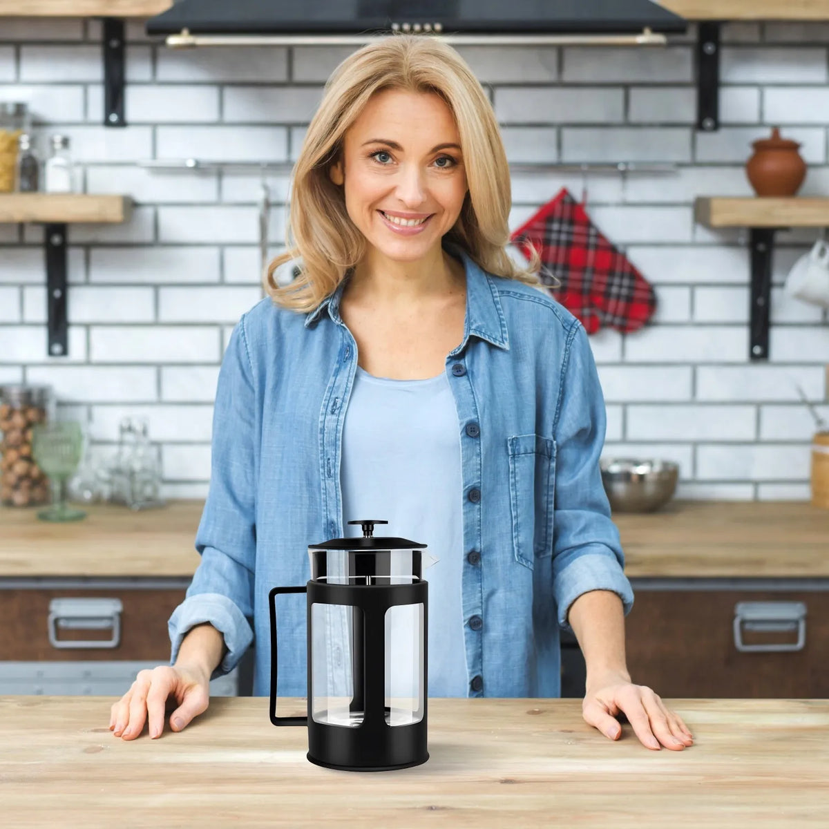RETOO stiklinis French Press kavos ir arbatos plikiklis, 1 l