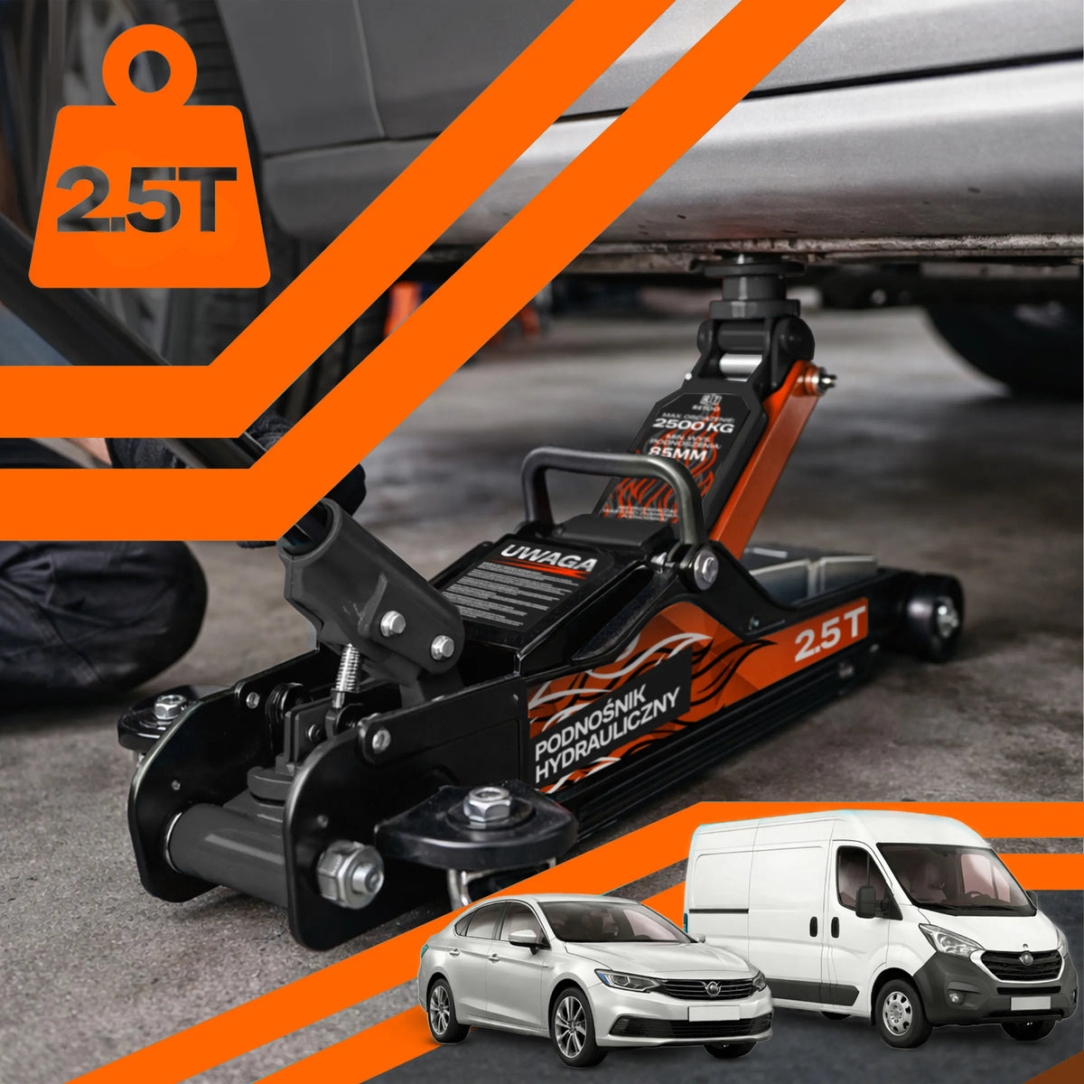 RETOO žemo profilio hidraulinis automobilinis keltuvas, 2,5T, 85–399 mm