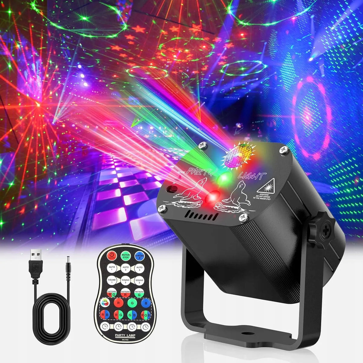 RGB lazerinis diskotekų projektorius su nuotolinio valdymo pultu