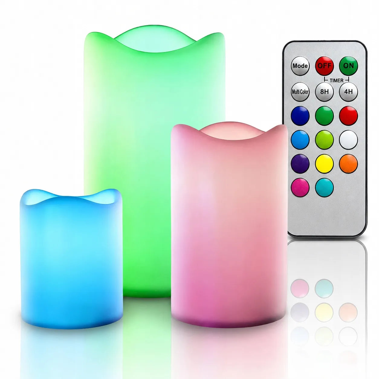 RGB LED dekoratyvinių žvakių rinkinys, 3 vnt., šviečiančios dekoracijos su nuotolinio valdymo pulteliu