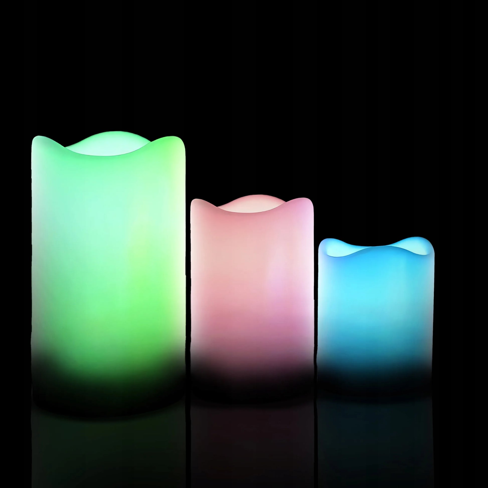 RGB LED dekoratyvinių žvakių rinkinys, 3 vnt., šviečiančios dekoracijos su nuotolinio valdymo pulteliu