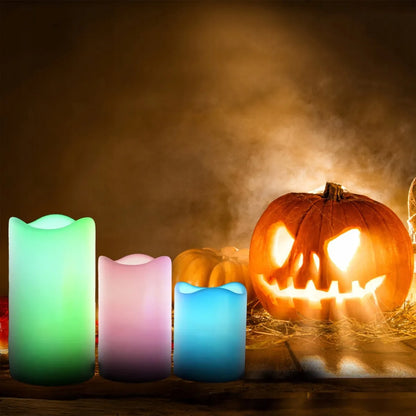 RGB LED dekoratyvinių žvakių rinkinys, 3 vnt., šviečiančios dekoracijos su nuotolinio valdymo pulteliu
