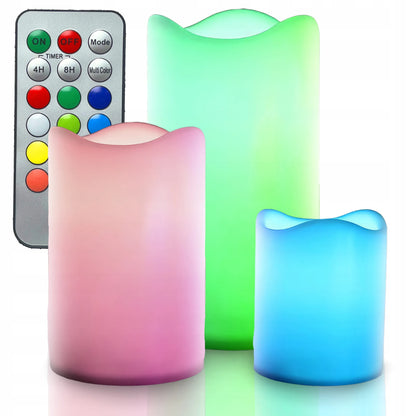 RGB LED dekoratyvinių žvakių rinkinys, 3 vnt., šviečiančios dekoracijos su nuotolinio valdymo pulteliu