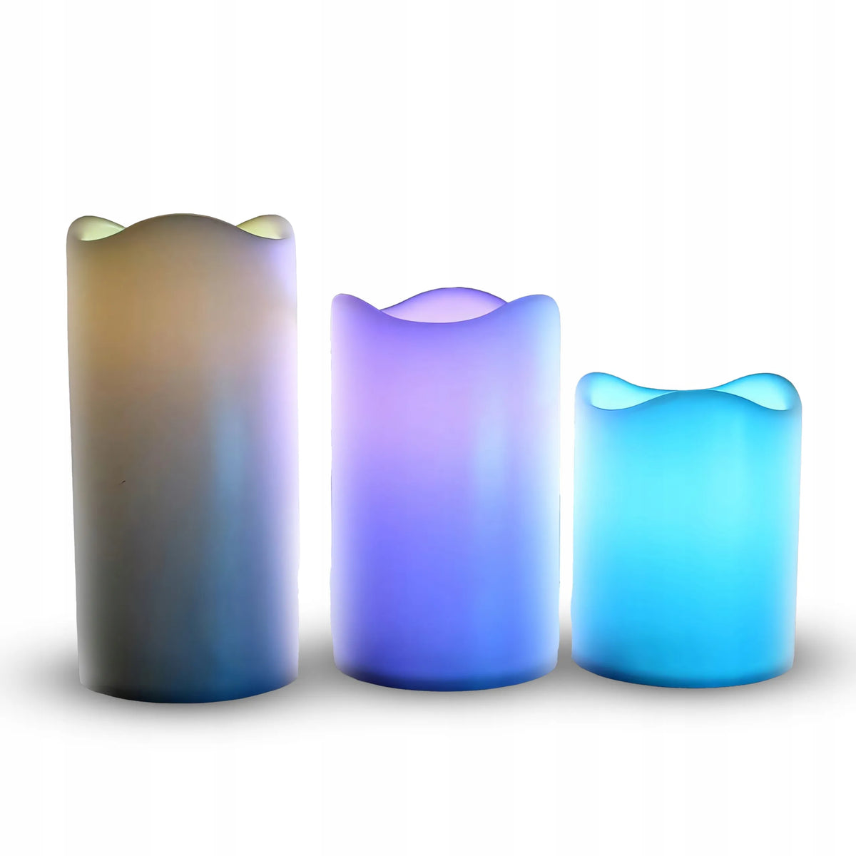 RGB LED dekoratyvinių žvakių rinkinys, 3 vnt., šviečiančios dekoracijos su nuotolinio valdymo pulteliu