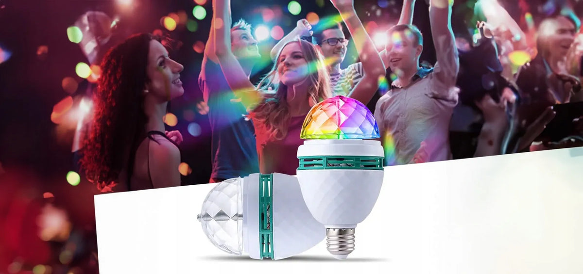 RGB LED diskotekinė lemputė su E27 cokoliu
