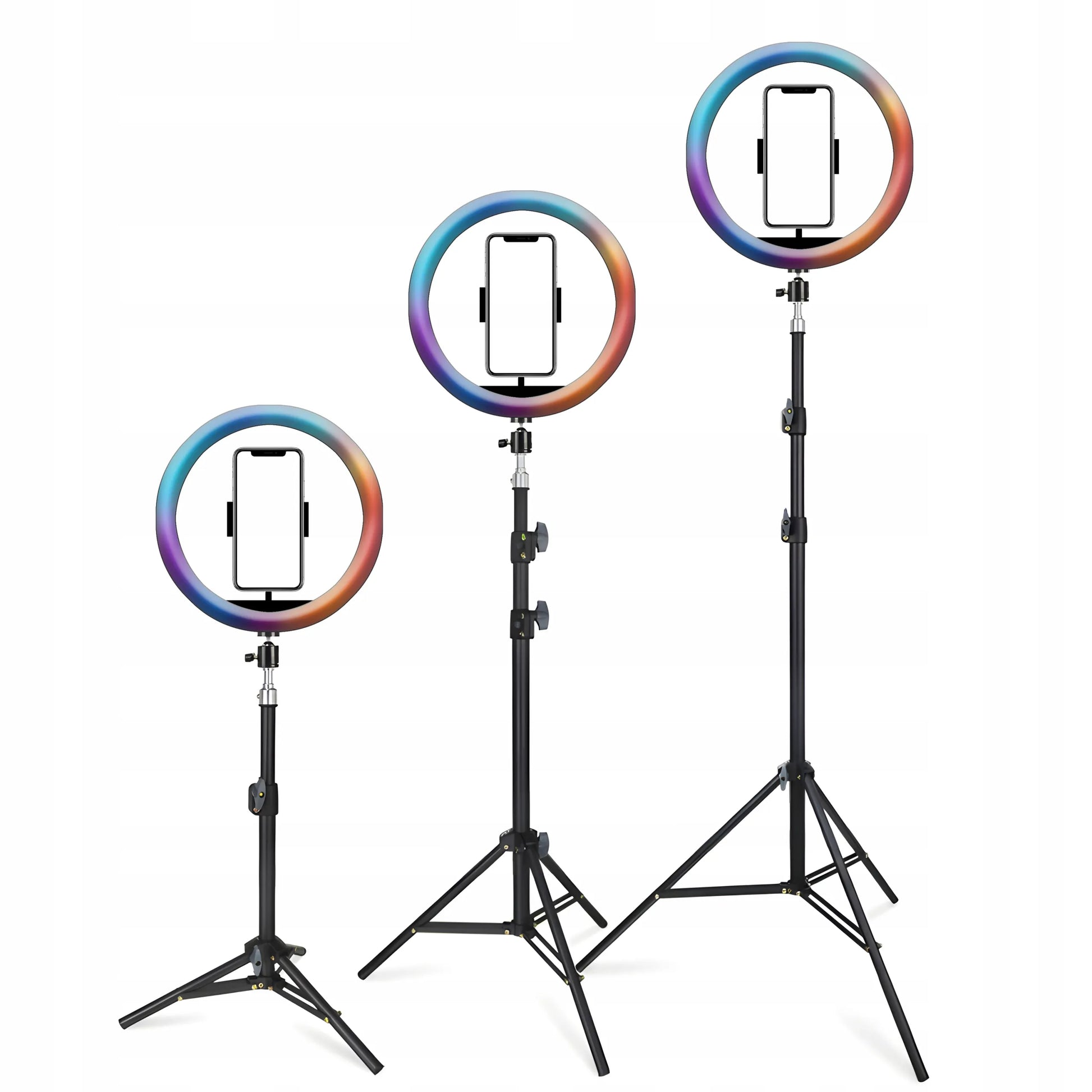 RGB LED žiedinė asmenukių lempa su stovu, nuotolinio valdymo pulteliu ir telefono laikikliu, 210 cm
