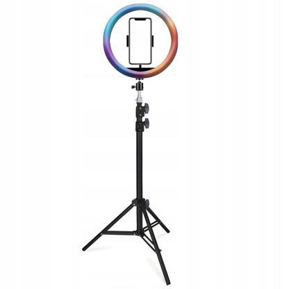 RGB LED žiedinė asmenukių lempa su stovu, nuotolinio valdymo pulteliu ir telefono laikikliu, 210 cm