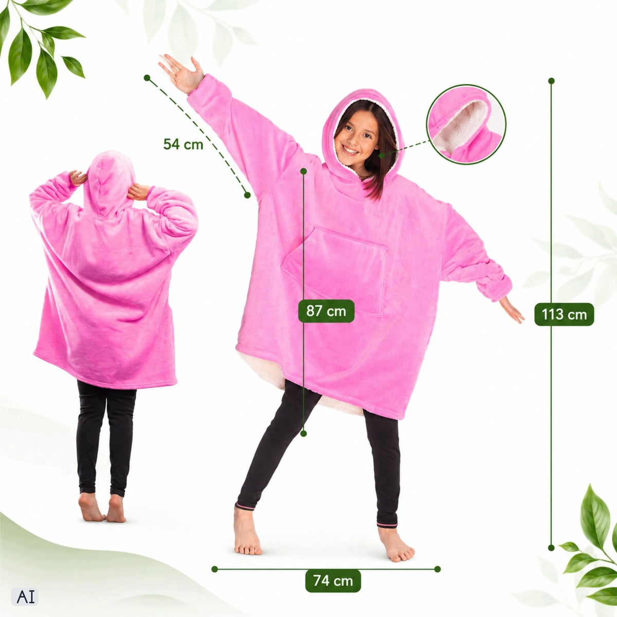 Rožinis pūkuotas džemperis-antklodė su gobtuvu, „oversize“, XXL, 2 viename