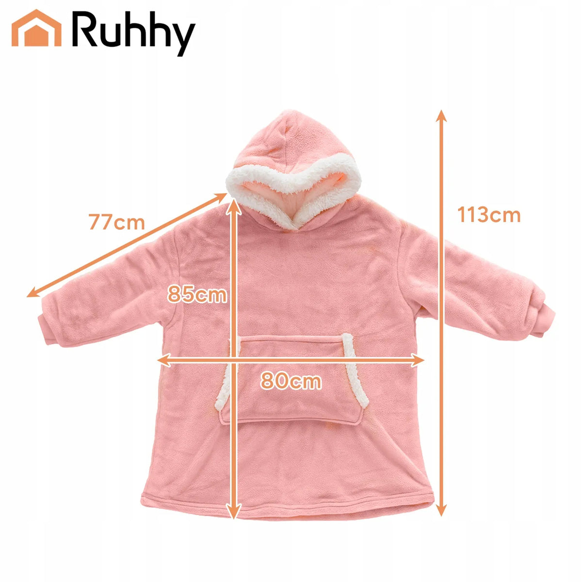 Ruhhy 26144 moteriškas rožinis džemperis-pledas su gobtuvu, oversize, XXL