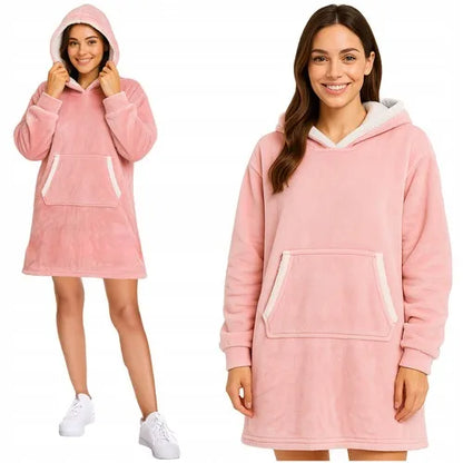 Ruhhy 26144 moteriškas rožinis džemperis-pledas su gobtuvu, oversize, XXL
