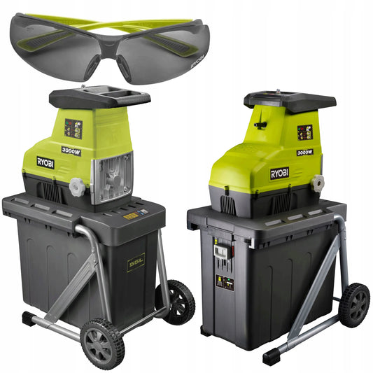RYOBI tylus šakų smulkintuvas 3000 W + RYOBI tamsinti apsauginiai akiniai dovanų