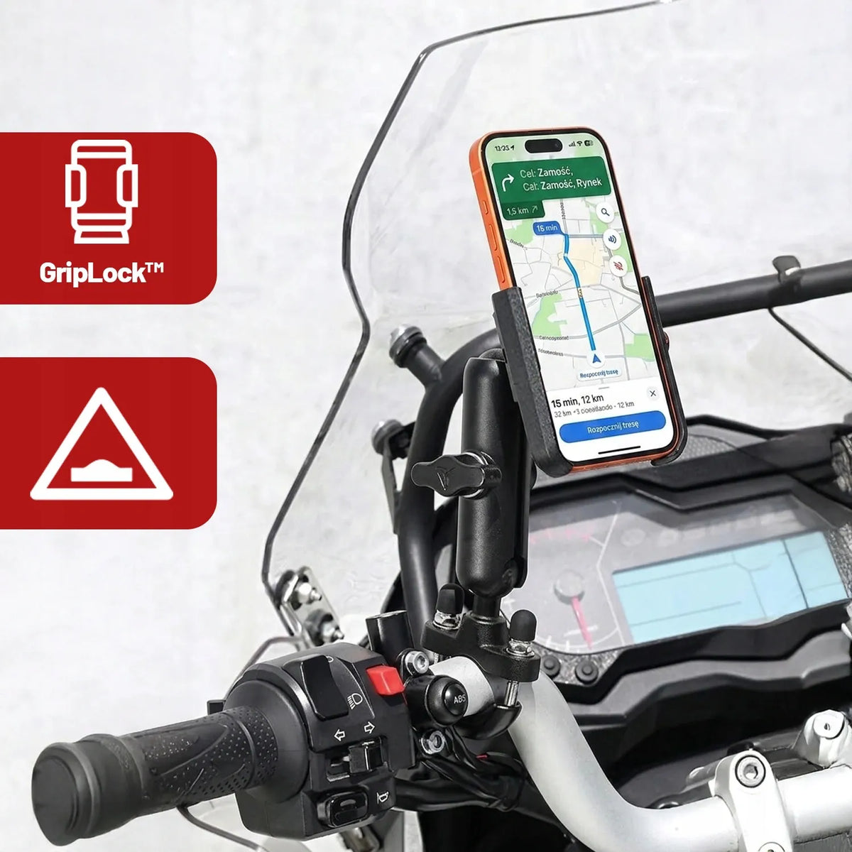 ŠARVUOTAS ANTIVIBRACINIS MOTOCIKLO IR DVIRAČIO TELEFONO LAIKIKLIS MOTOWOLF