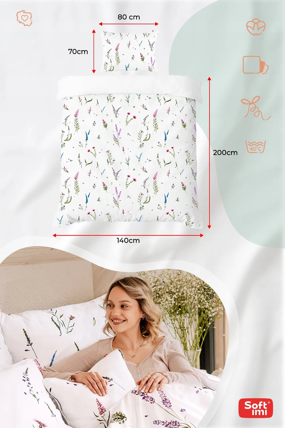 Satininės medvilnės patalynės komplektas 140x200 + 1 pagalvės užvalkalas 70x80 raštuotas