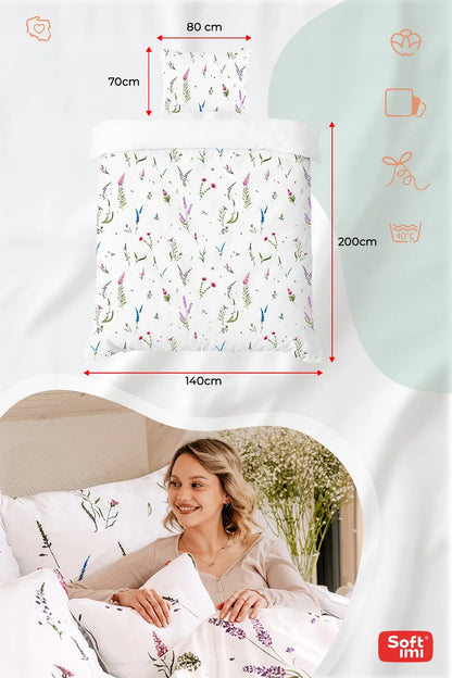 Satininės medvilnės patalynės komplektas 140x200 + 1 pagalvės užvalkalas 70x80 raštuotas