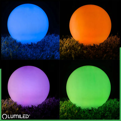 Saulės energija maitinamas LED sodo šviestuvas, įsmeigiamas į žemę, baltas rutulys 15 cm RGB