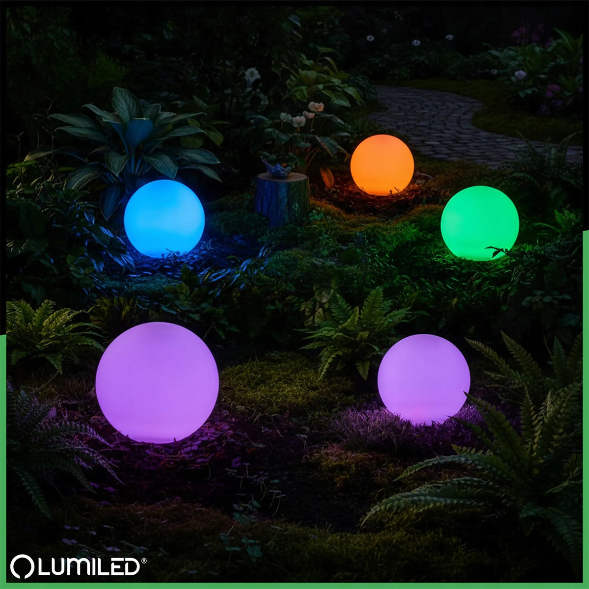 Saulės energija maitinamas LED sodo šviestuvas, įsmeigiamas į žemę, baltas rutulys 15 cm RGB