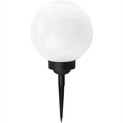 Saulės energija maitinamas LED sodo šviestuvas, įsmeigiamas į žemę, baltas rutulys 15 cm RGB