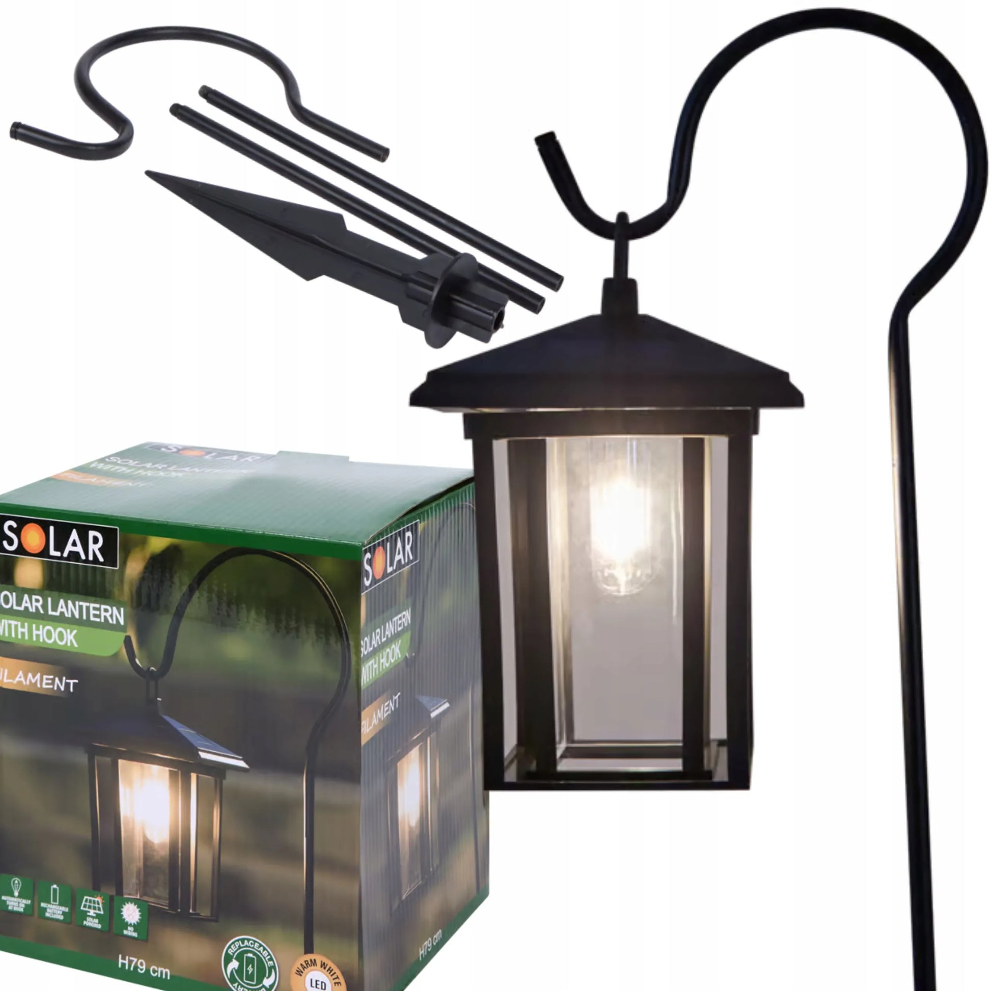 SAULĖS energija maitinamas LED žibintas sodui, terasai ir balkonui su prieblandos jutikliu, pakabinamas