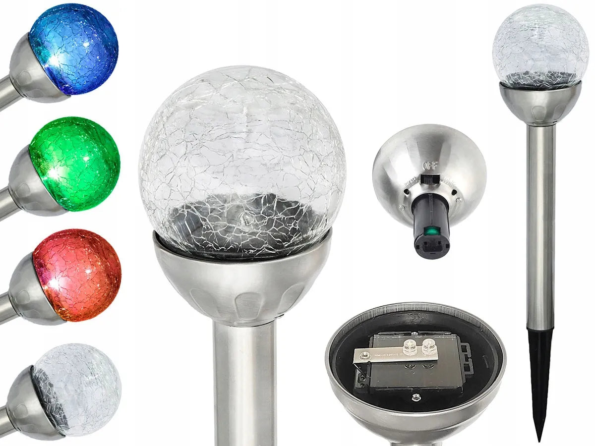 SAULĖS energija maitinamas sodo šviestuvas KULA, STIKLINIS 2LED baltas/spalvotas, įsmeigiamas į žemę
