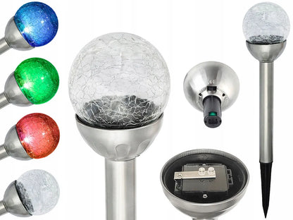 SAULĖS energija maitinamas sodo šviestuvas KULA, STIKLINIS 2LED baltas/spalvotas, įsmeigiamas į žemę
