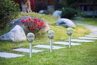 SAULĖS energija maitinamas sodo šviestuvas KULA, STIKLINIS 2LED baltas/spalvotas, įsmeigiamas į žemę