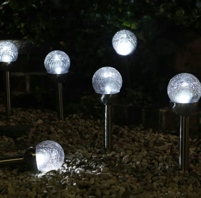 SAULĖS energija maitinamas sodo šviestuvas KULA, STIKLINIS 2LED baltas/spalvotas, įsmeigiamas į žemę