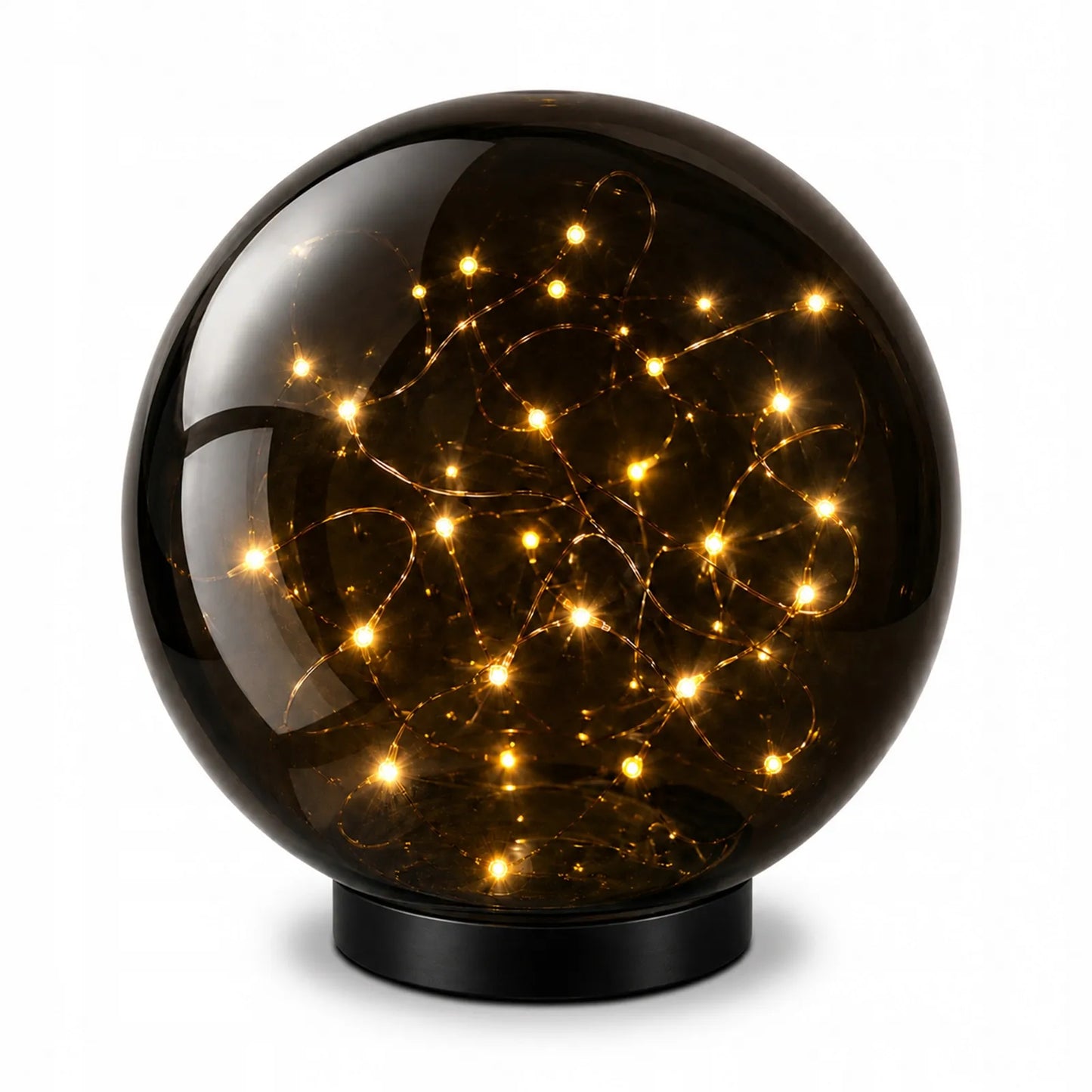 Saulės sodo LED stulpelis, įsmeigiamas dekoratyvinis dūminio stiklo rutulys 20 cm