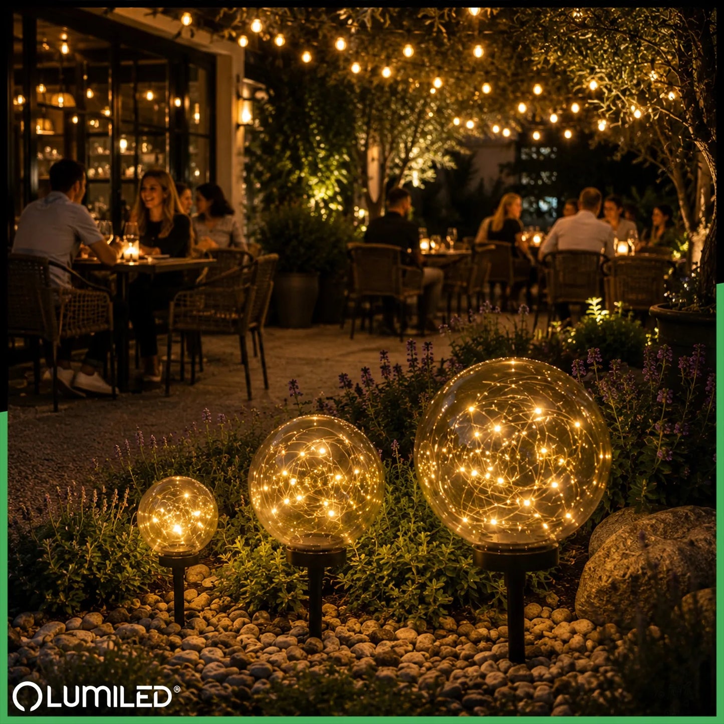 Saulės sodo LED stulpelis, įsmeigiamas dekoratyvinis dūminio stiklo rutulys 20 cm