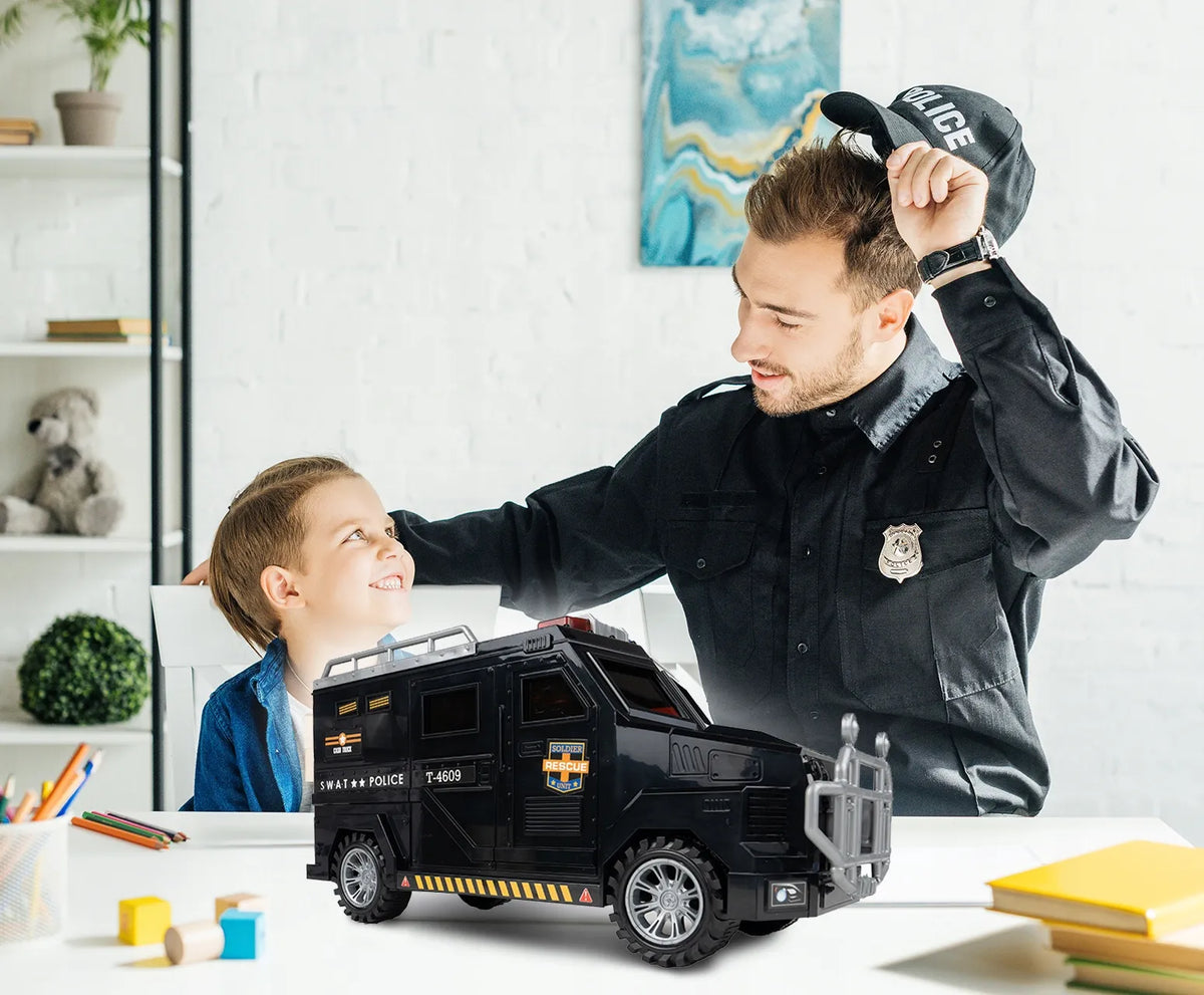 Seifas-taupyklė policijos automobilis monetoms ir banknotams su PIN kodu