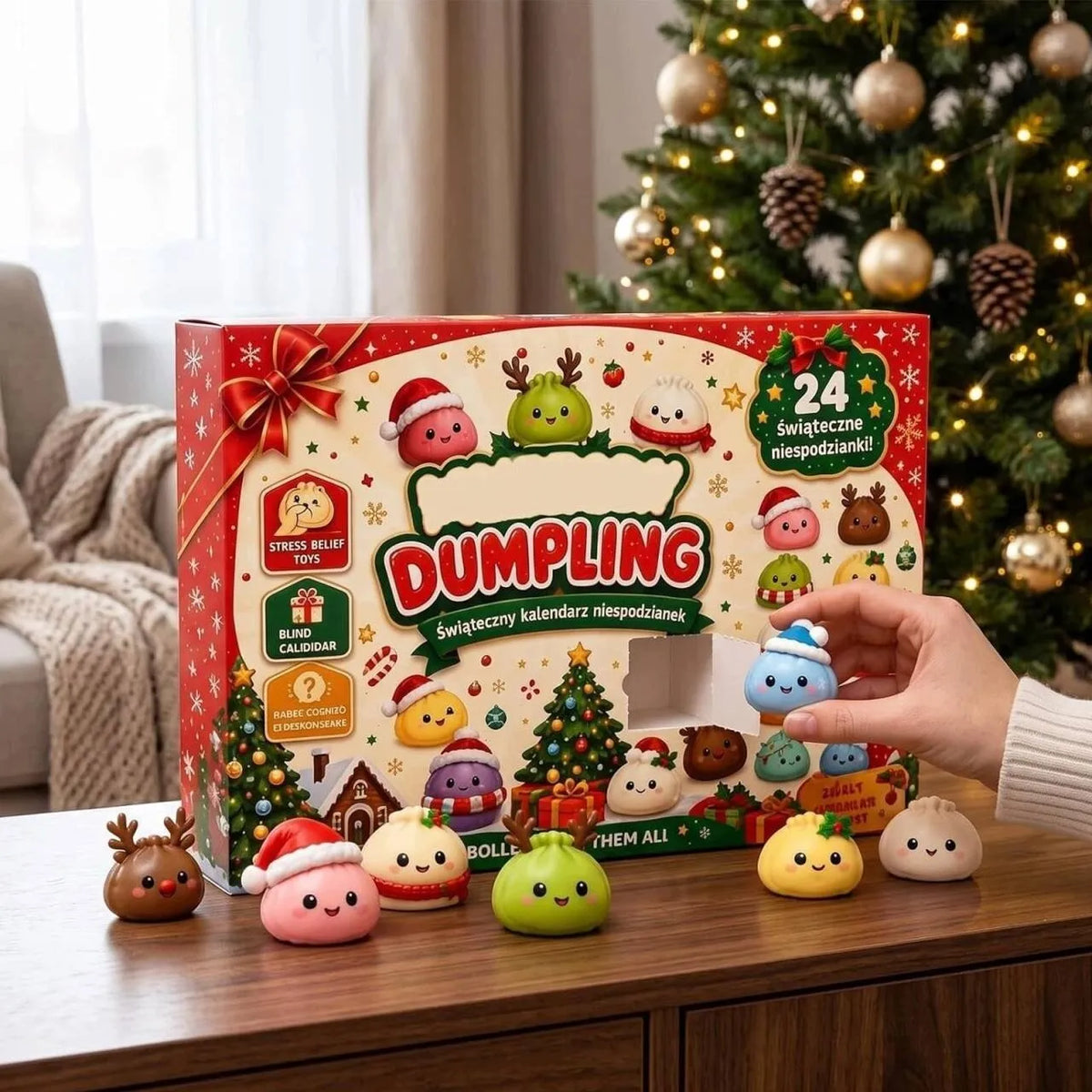 „Senti“ advento kalendorius su minkomais „Squishy“ 3D žaisliukais, 24 dienų rinkinys, kalėdinė dovana