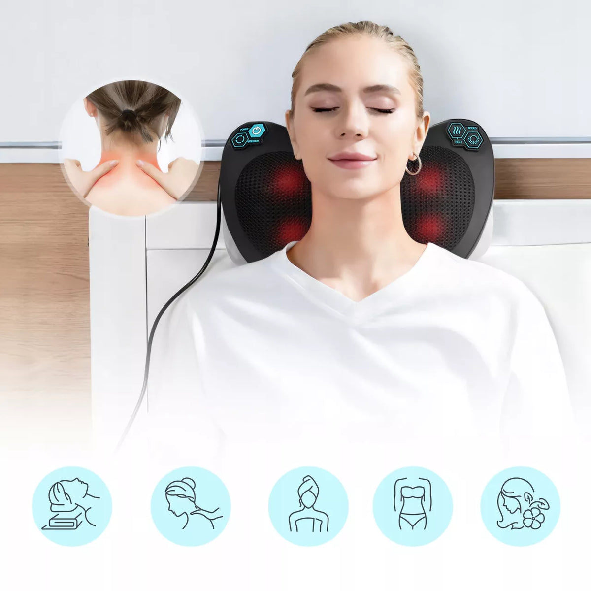 SHIATSU masažinė pagalvė nugarai, kaklui, kojoms ir visam kūnui su šildymo funkcija