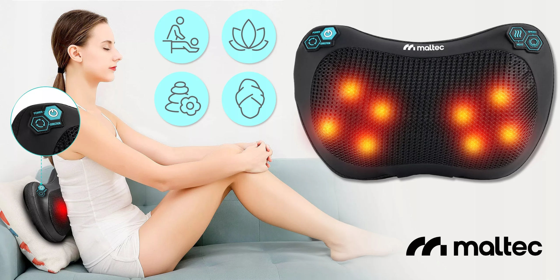 SHIATSU masažinė pagalvė nugarai, kaklui, kojoms ir visam kūnui su šildymo funkcija